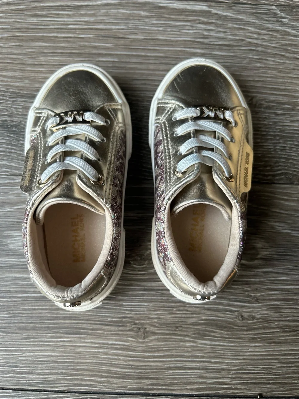 Michael Kors Kids Metallic Gold and Brown Logo Lace-Up Sneakers Size 7C